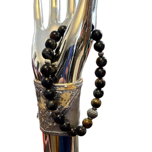 Beaded Tiger's Eye Bracelet with Silver Accent
